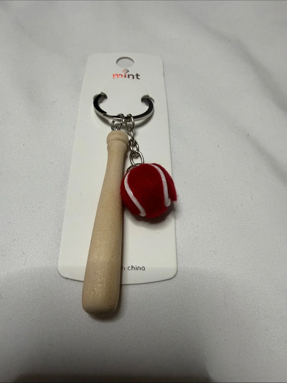 Set of 3 Mint Baseball Bat Keychain Trio - Red, Blue, Lime Green